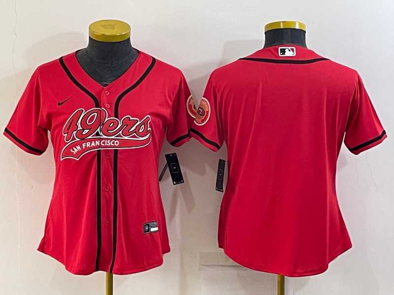 Women%27s San Francisco 49ers Blank Red With Patch Cool Base Stitched Baseball Jersey->women nfl jersey->Women Jersey